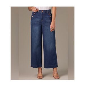 Wit & Wisdom skyrise High-Rise Wide-Leg Jeans cropped Dark Blue sailor button 16